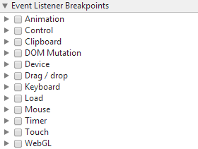 Event Listener Breakpoints リスト