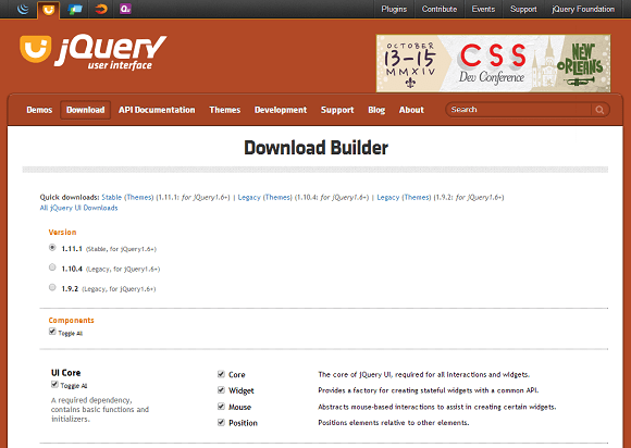 jQuery UI ダウンロードページ